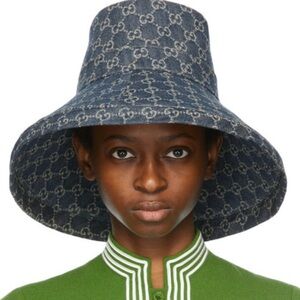Gucci Denim GG Monogram Bucket Hat in Wide Large Brim Navy Sun Beach Coverage